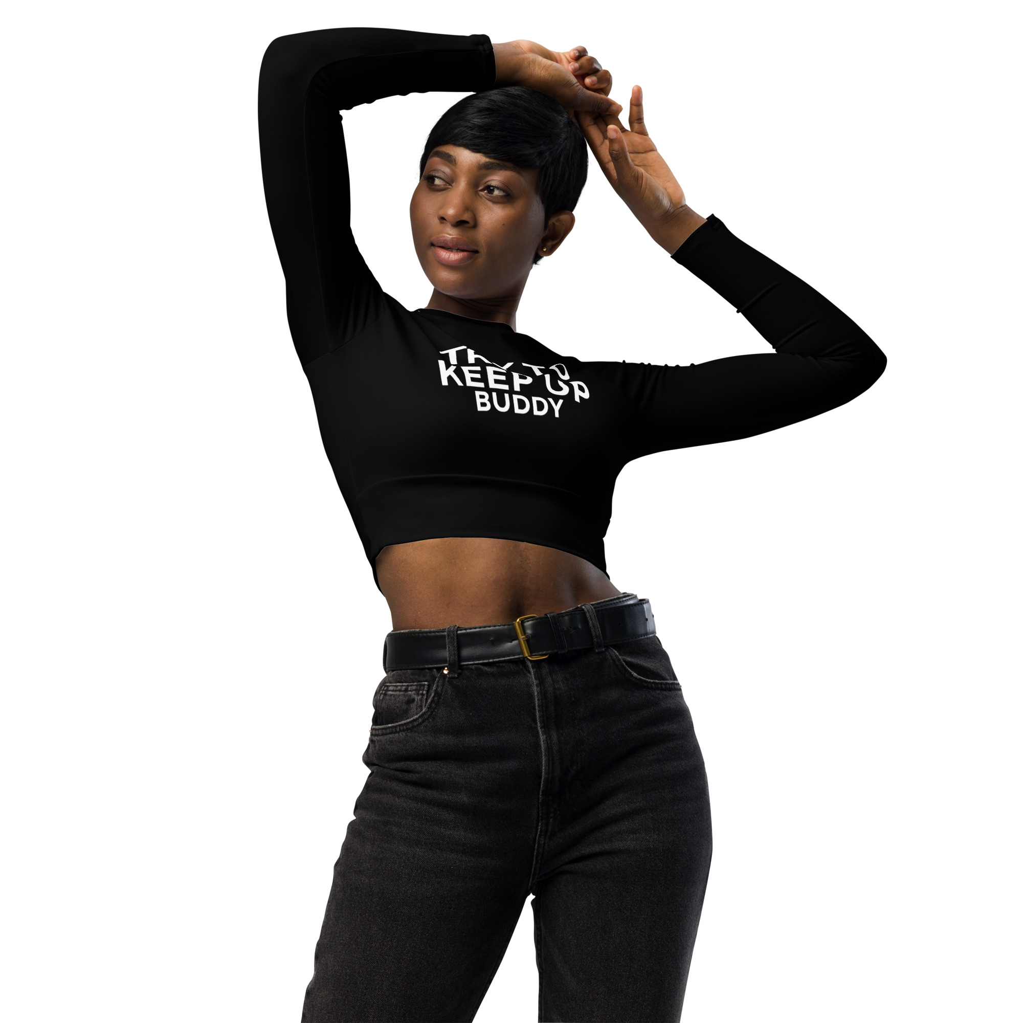 Try to keep up buddy long-sleeve crop top